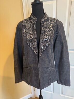 Chicos Embellished Black Women's Denim Jacket with Sequined Detail